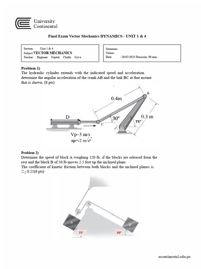 Final Exam Dynamics 2023 | PDF