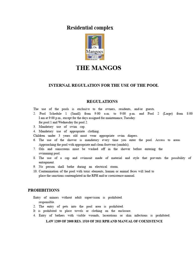 Regulations For The Use of The Pool | PDF