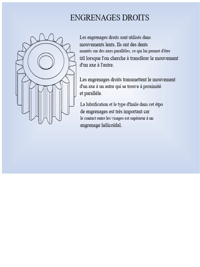 Types d'engrenages : droits, coniques, hélicoïdaux | PDF | Mécanique ...