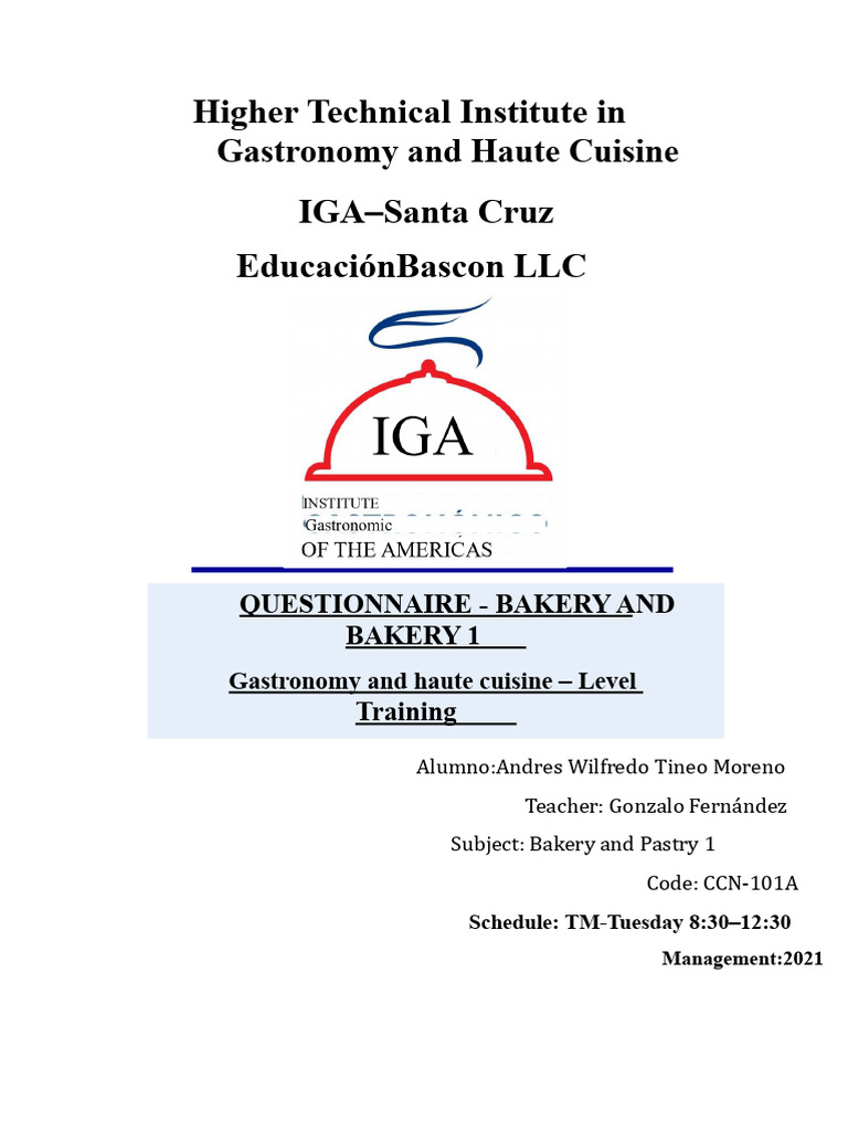 Bakery and Pastry Questionnaire Guide | PDF | Breads | Flour