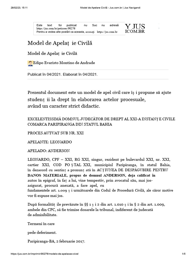Model de Apel Civil | PDF
