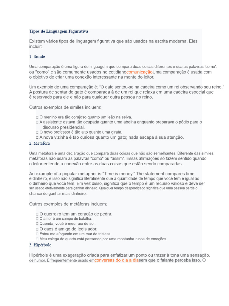 Linguagem Figurativa: Tipos e Exemplos | PDF | Metáfora