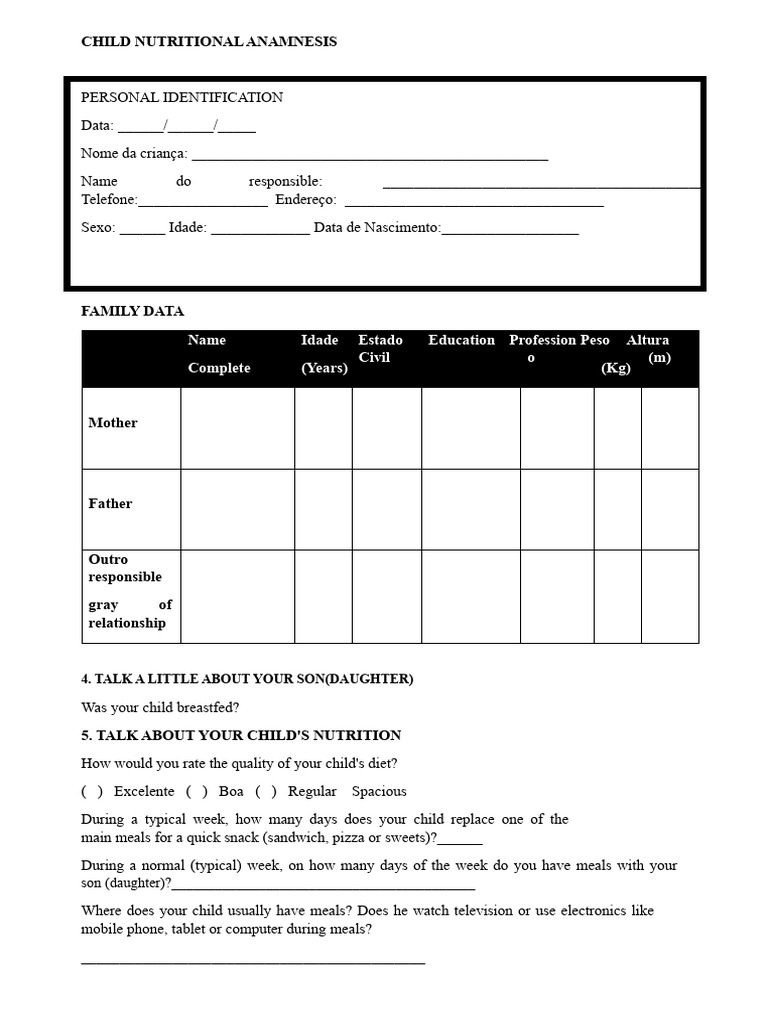 Child Nutritional Assessment Form | PDF | Foods | Cuisine