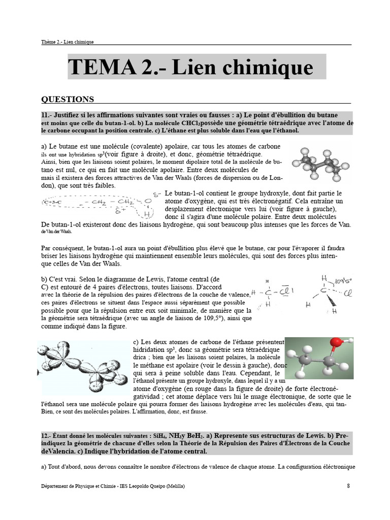 Analyse des liaisons chimiques et hybridation | PDF | Liaison chimique ...
