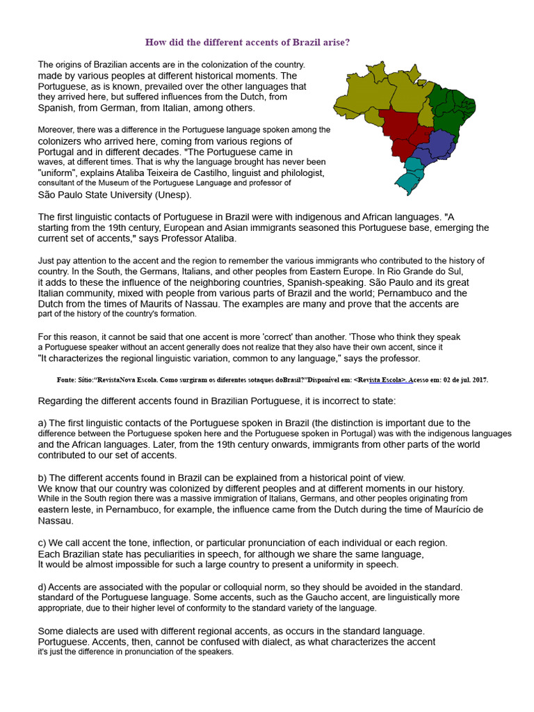 Origins of Brazilian Accents Explained | PDF | Accent (Sociolinguistics ...