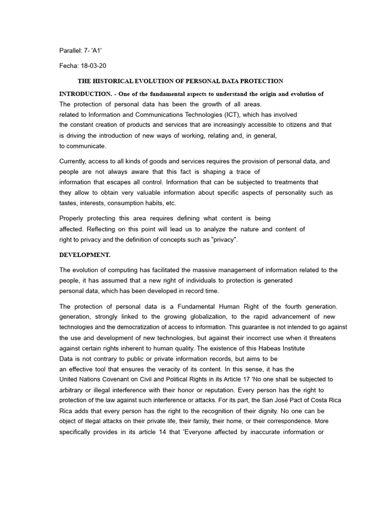 ESSAY ON PERSONAL DATA PROTECTION | PDF | Privacy | Information