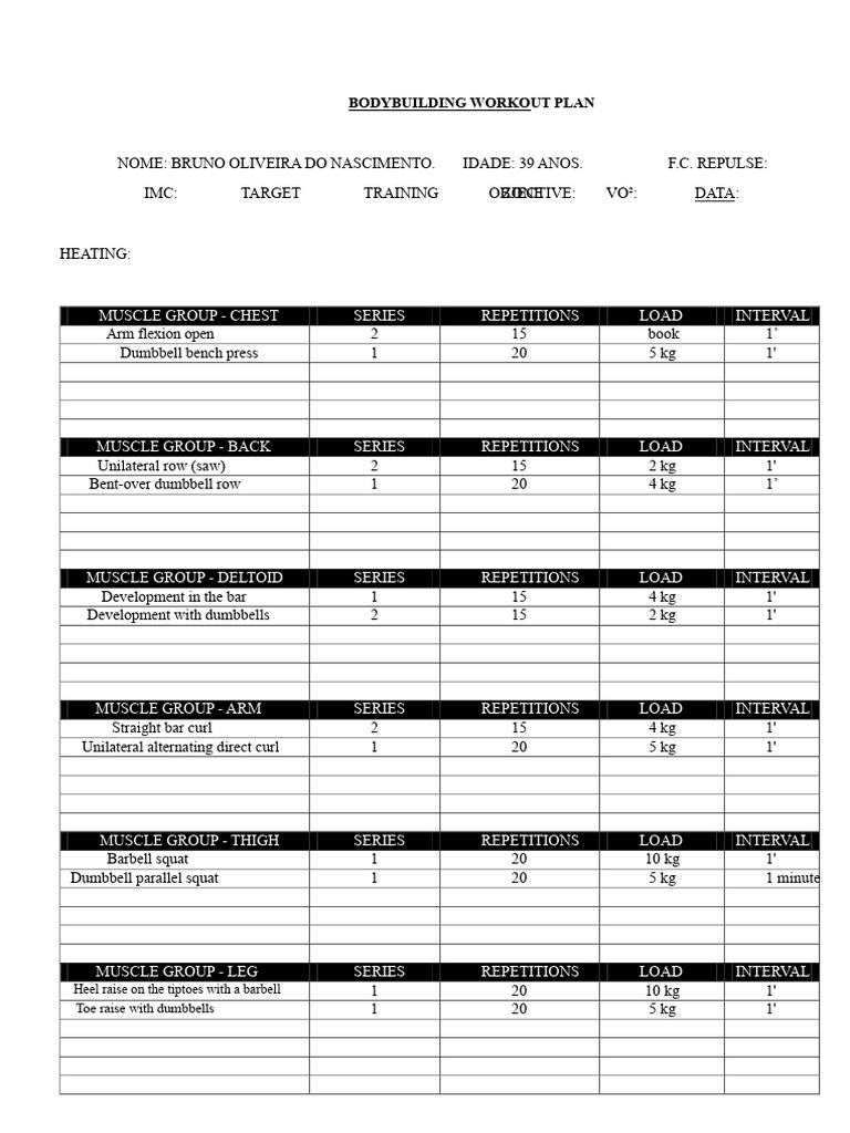 Bodybuilding Spreadsheet Template | PDF