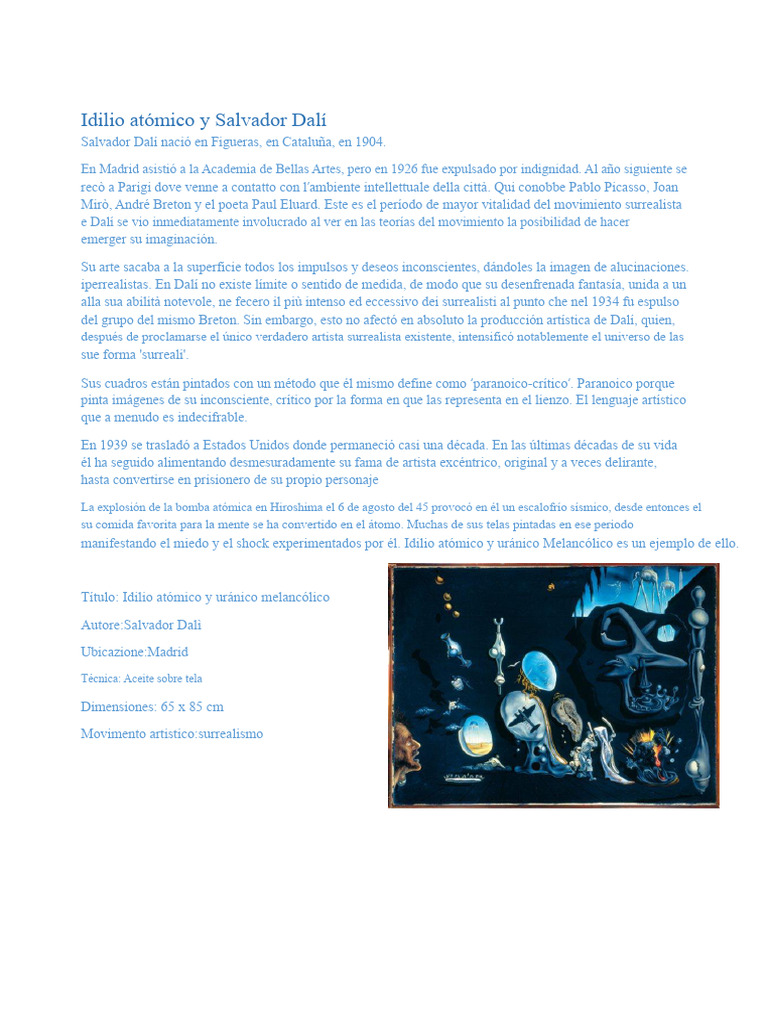 Dalí y el Idilio Atómico Surrealista | PDF