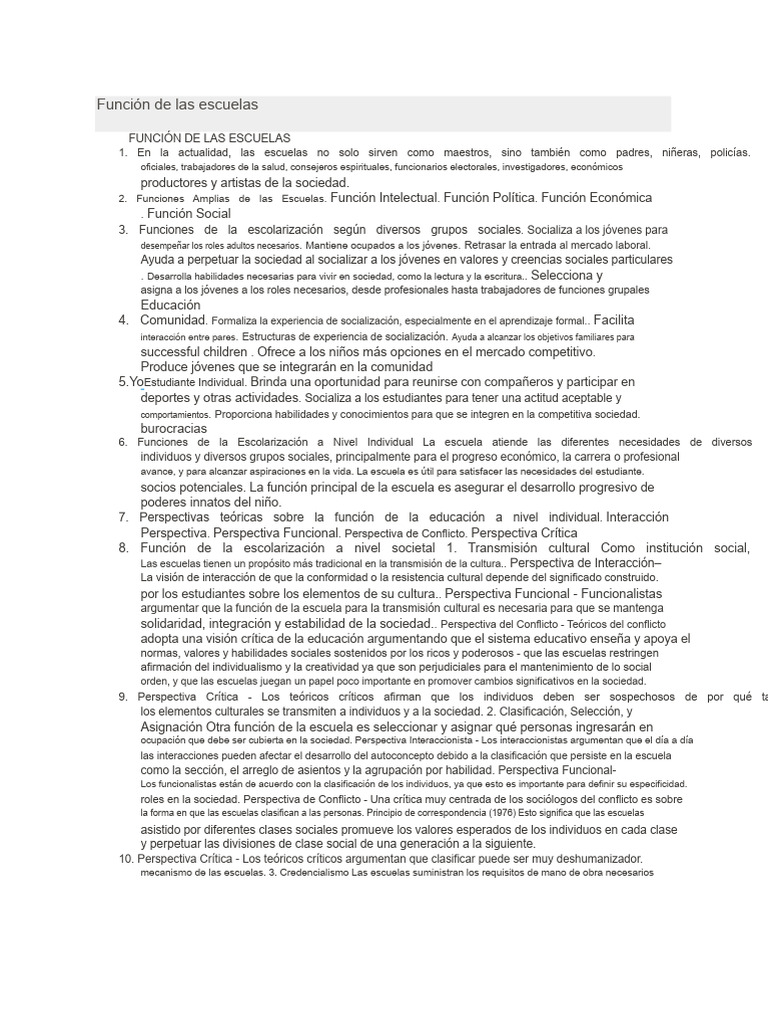 Funciones Clave de las Escuelas en la Sociedad | PDF | Motivación ...