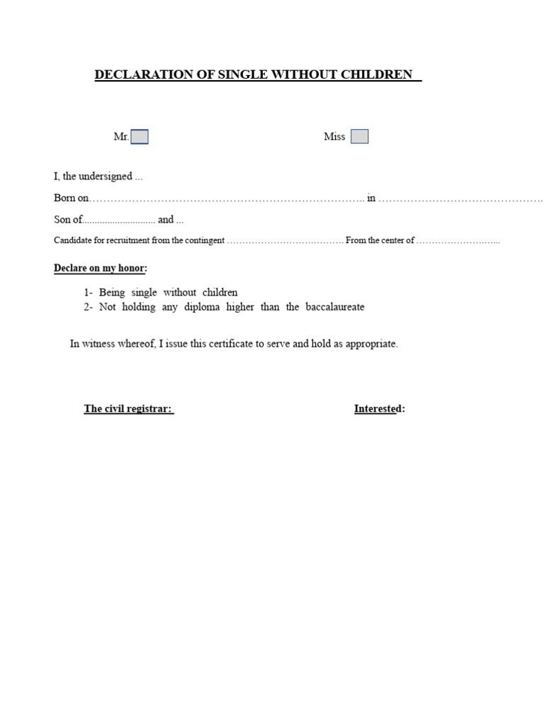 Single Without Children Declaration Form | PDF