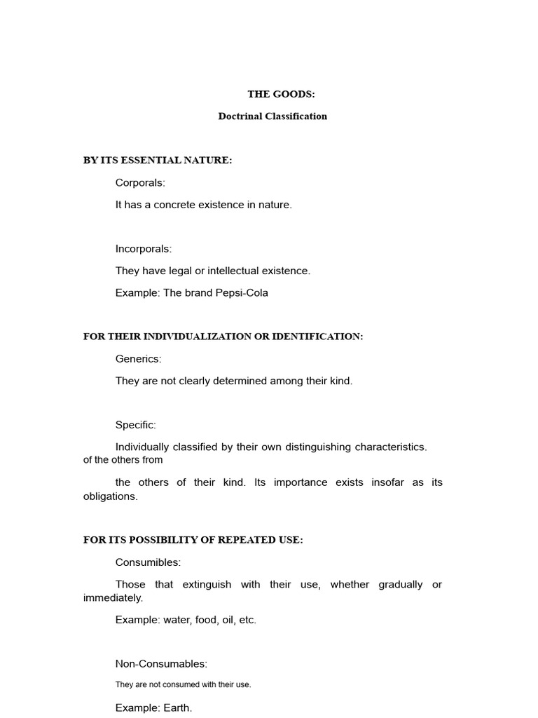Classification of Goods in Civil Law | PDF | Property | Goods