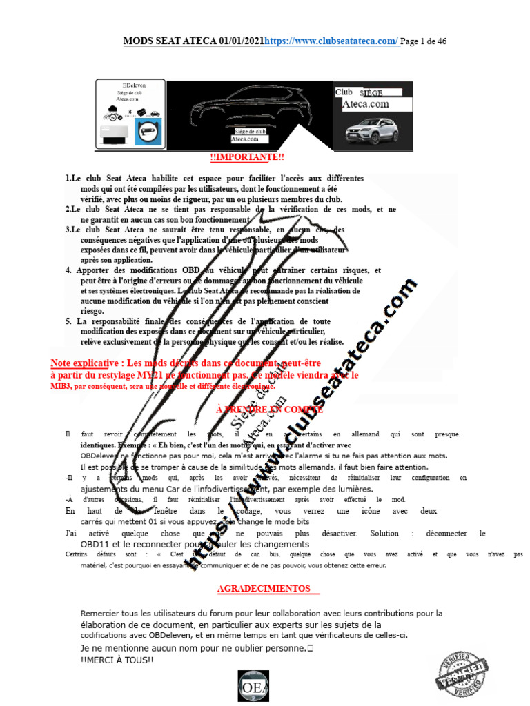 Mods Seat Ateca : Guide et Avertissements | PDF | Bit | Climatisation