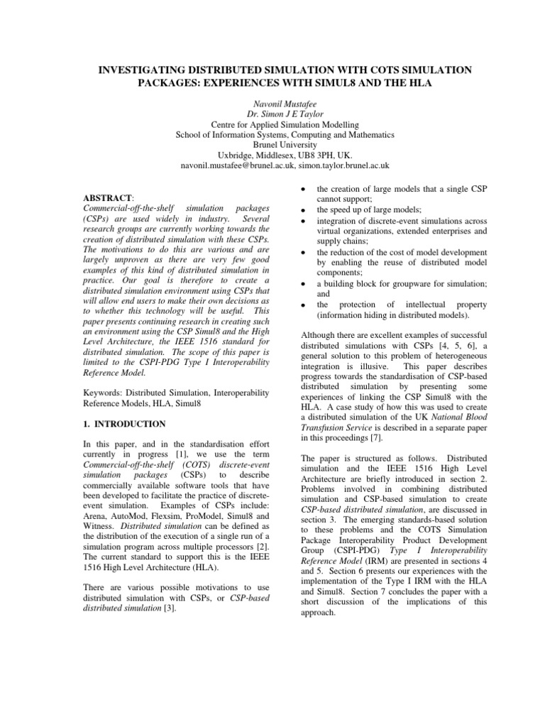 COTS Distributed Simulation with HLA | PDF | Component Object Model ...