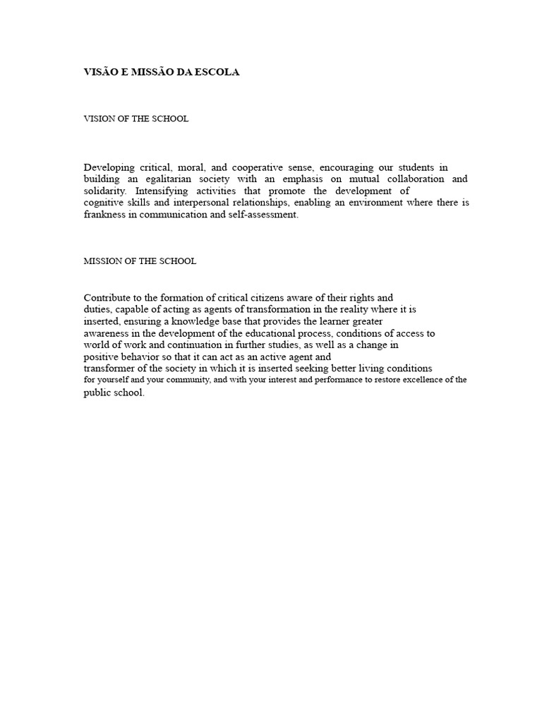Vision and Mission of The School | PDF