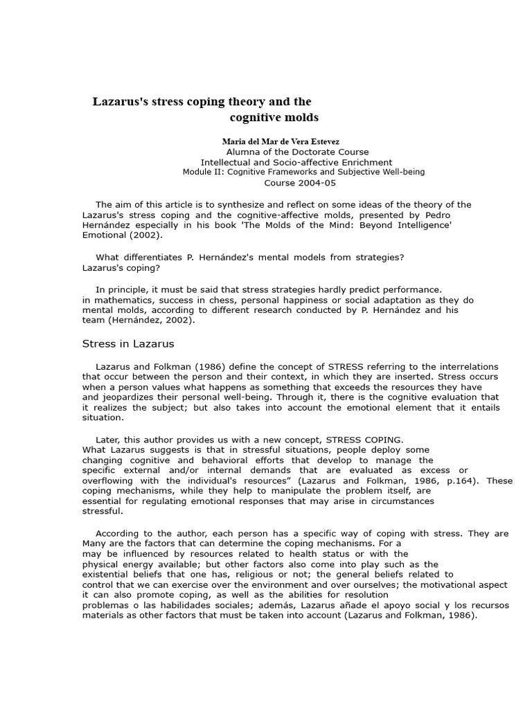 Lazarus's Coping Theory Explained | PDF | Value (Ethics) | Well Being