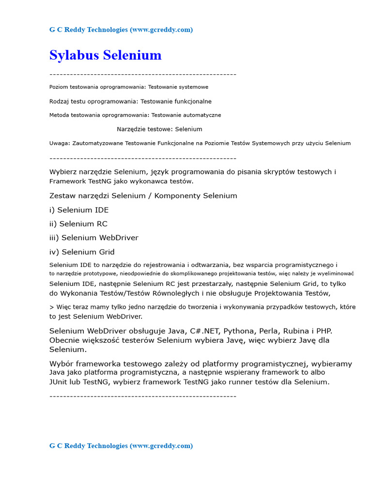Selenium Sylabus PDF | PDF