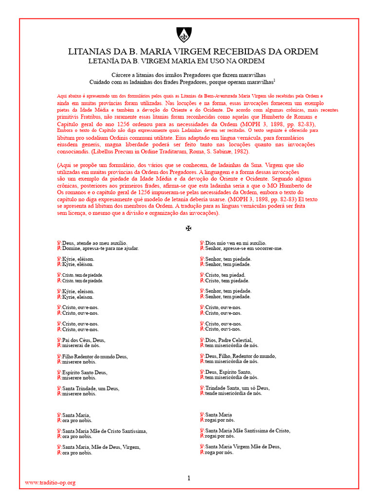 Litanias da Virgem Maria na Ordem | PDF | Maria, mãe de Jesus | Ordem ...