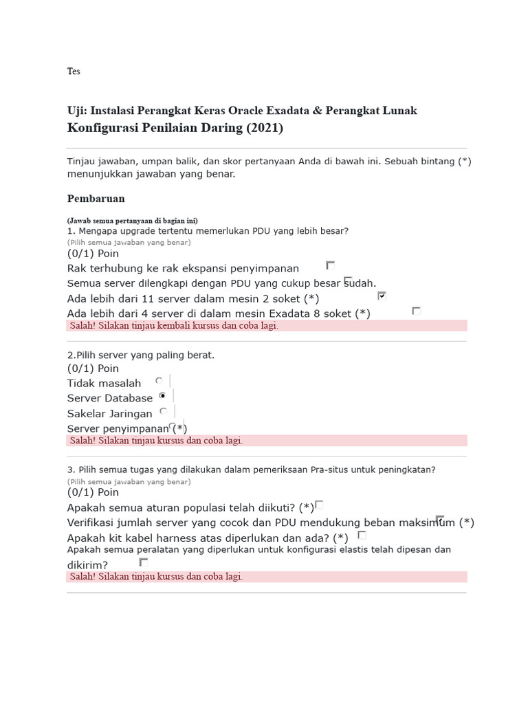 Uji Instalasi Oracle Exadata 2021 | PDF
