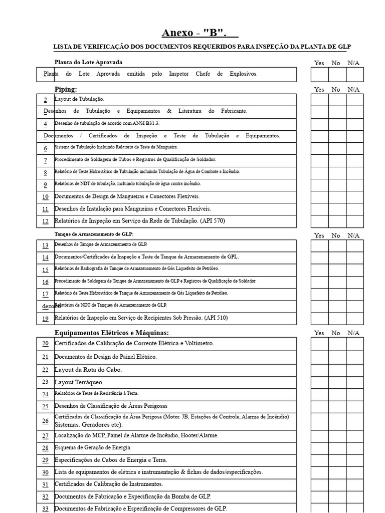 Verificação de Documentos para Inspeção GLP | PDF | Gás liquefeito de ...
