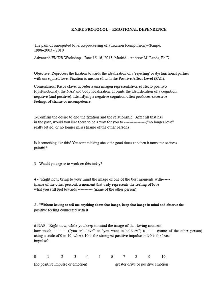 Knipe Protocol for Emotional Dependence | PDF | Feeling | Eye Movement ...
