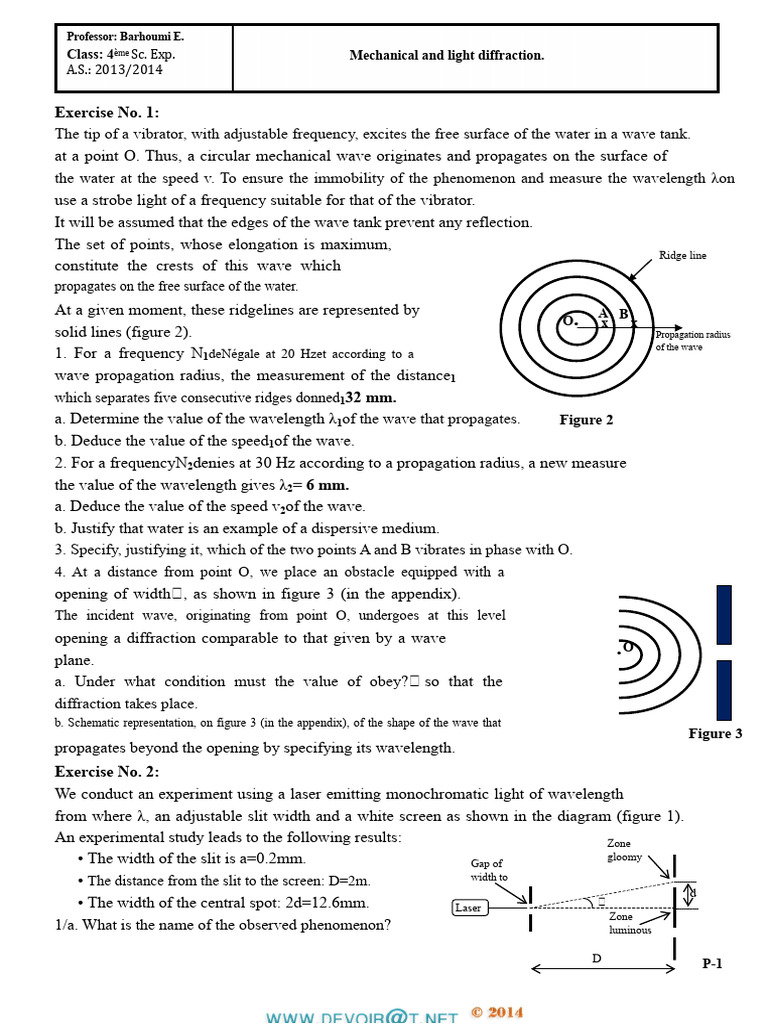 Exercise Series No. 14 - Physics Diffraction - Bac Sciences Exp (2013 ...