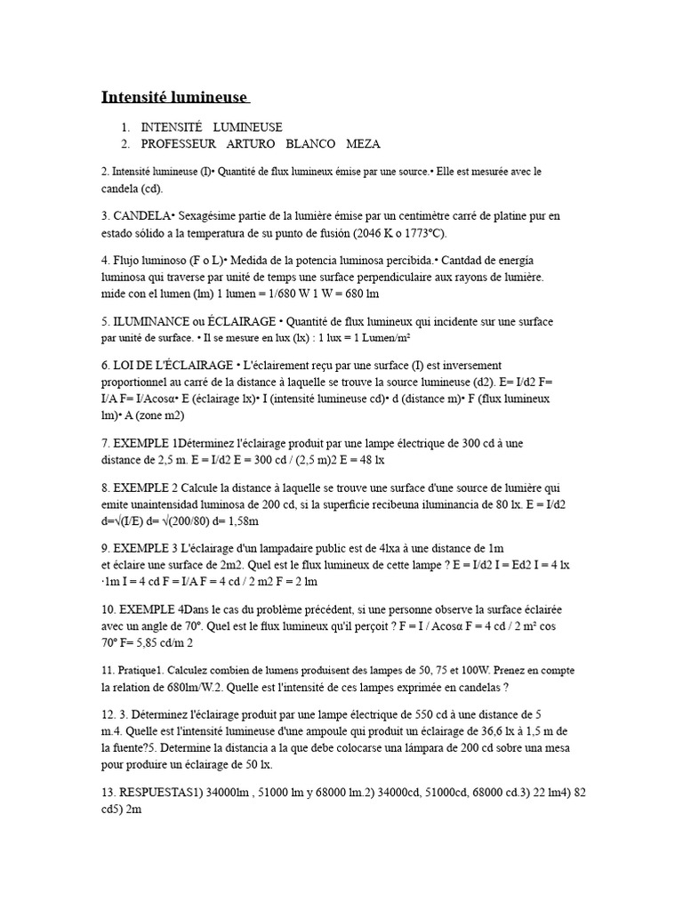 Comprendre l'intensité lumineuse et l'éclairage PDF — free download
