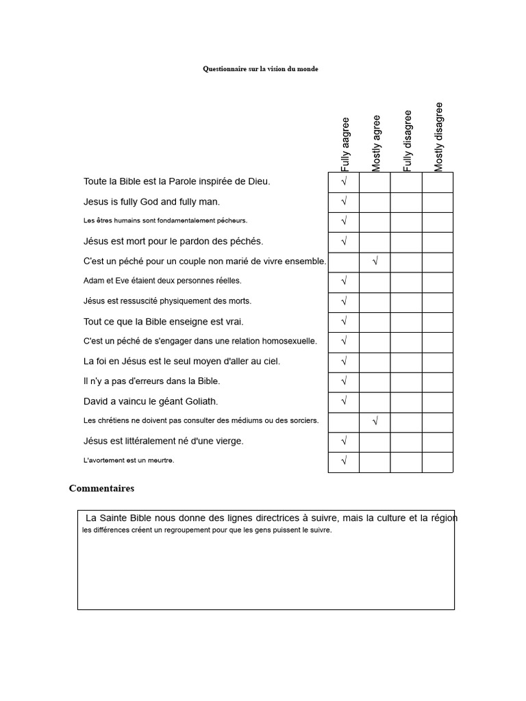 Questionnaire sur la foi chrétienne | PDF