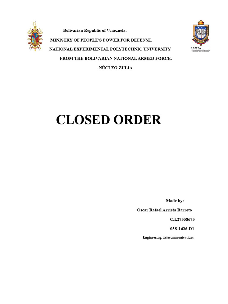 Closed Order Oscar Arrieta | PDF | Hand | Foot
