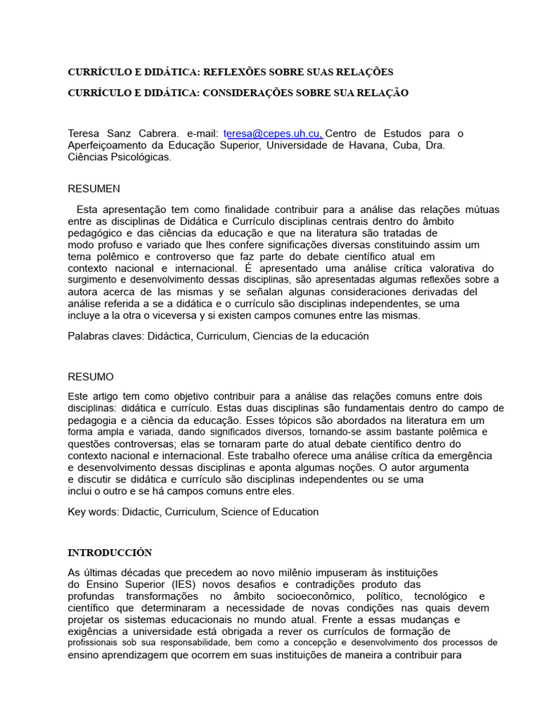 Relação entre Currículo e Didática | PDF | Pedagogia | Science