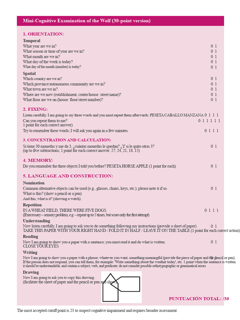 Mini-Cognitive Examination for Dementia | PDF | Memory | Behavioural ...