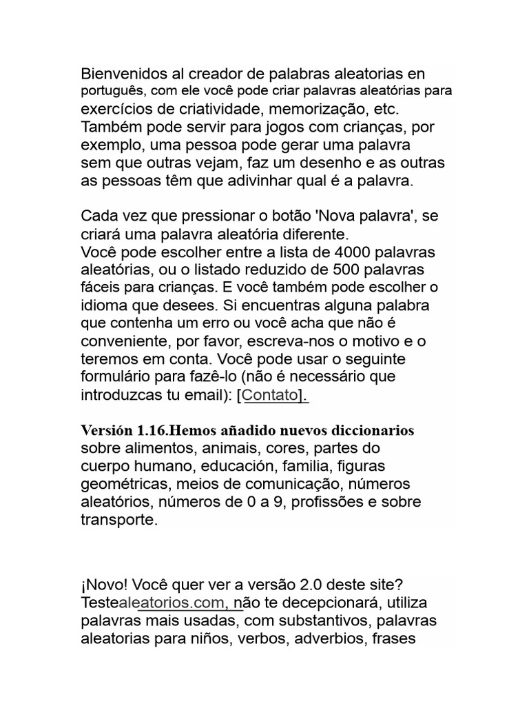 Gerador de Palavras Aleatórias em Português | PDF