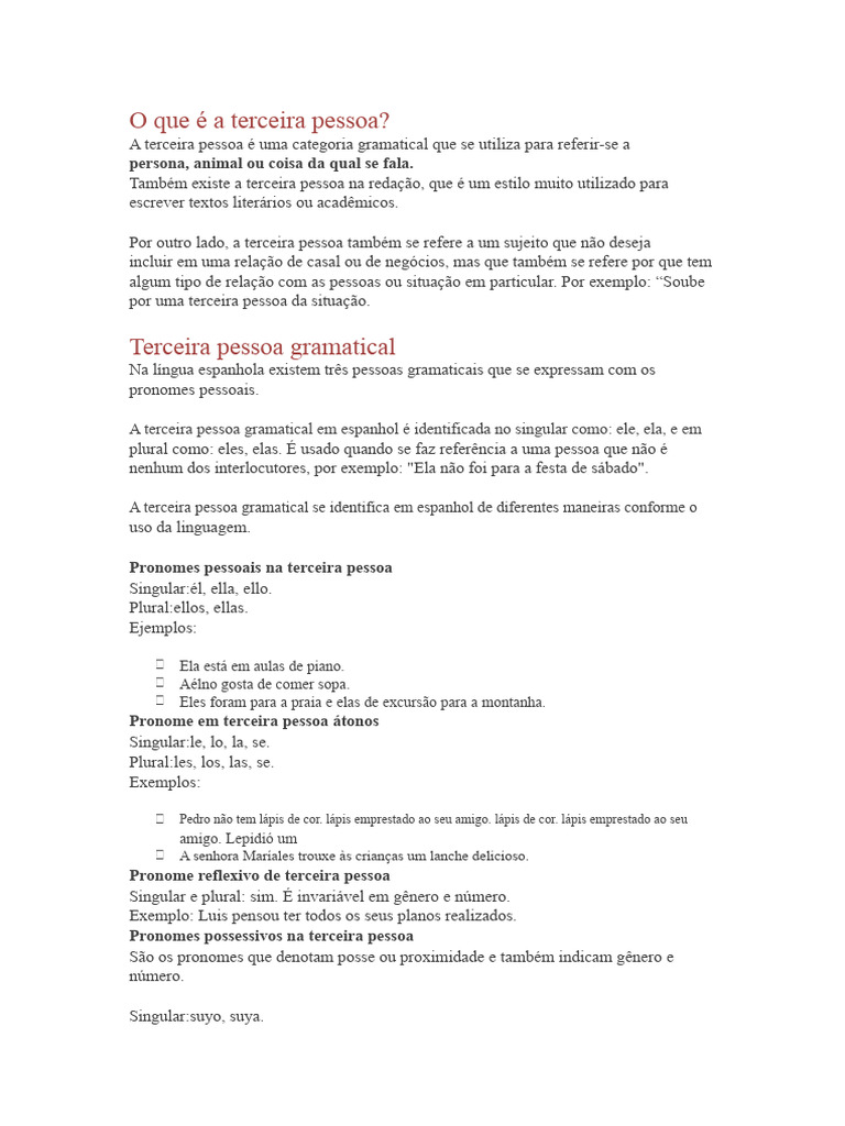 O que é a terceira pessoa? | PDF | Pronome | Plural