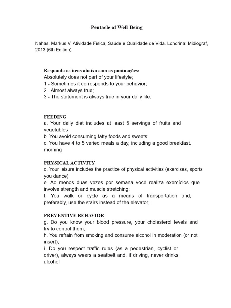 Lifestyle Assessment for Well-Being | PDF