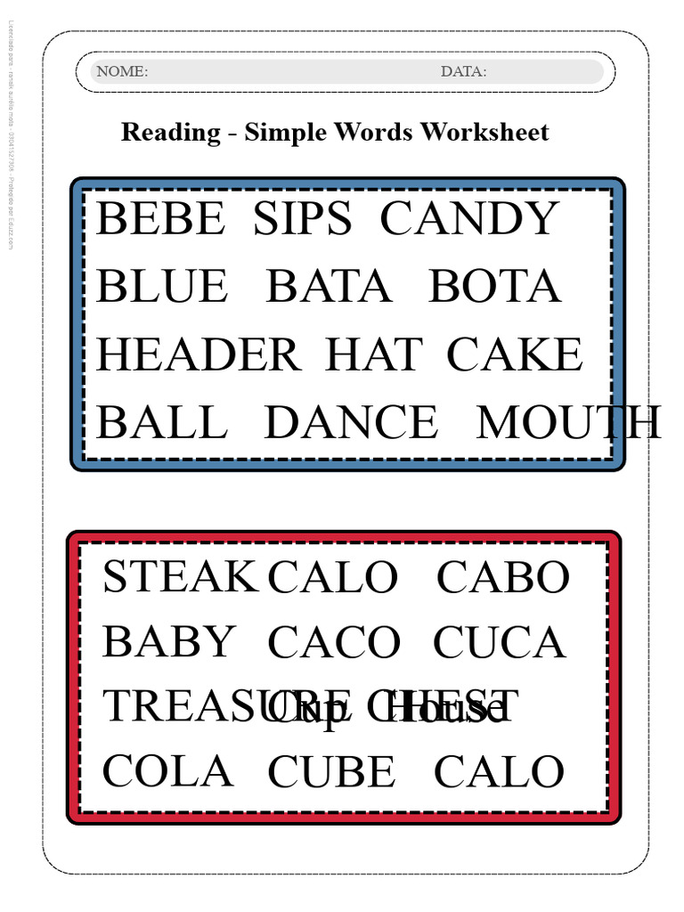 Simple Words Reading Worksheets | PDF