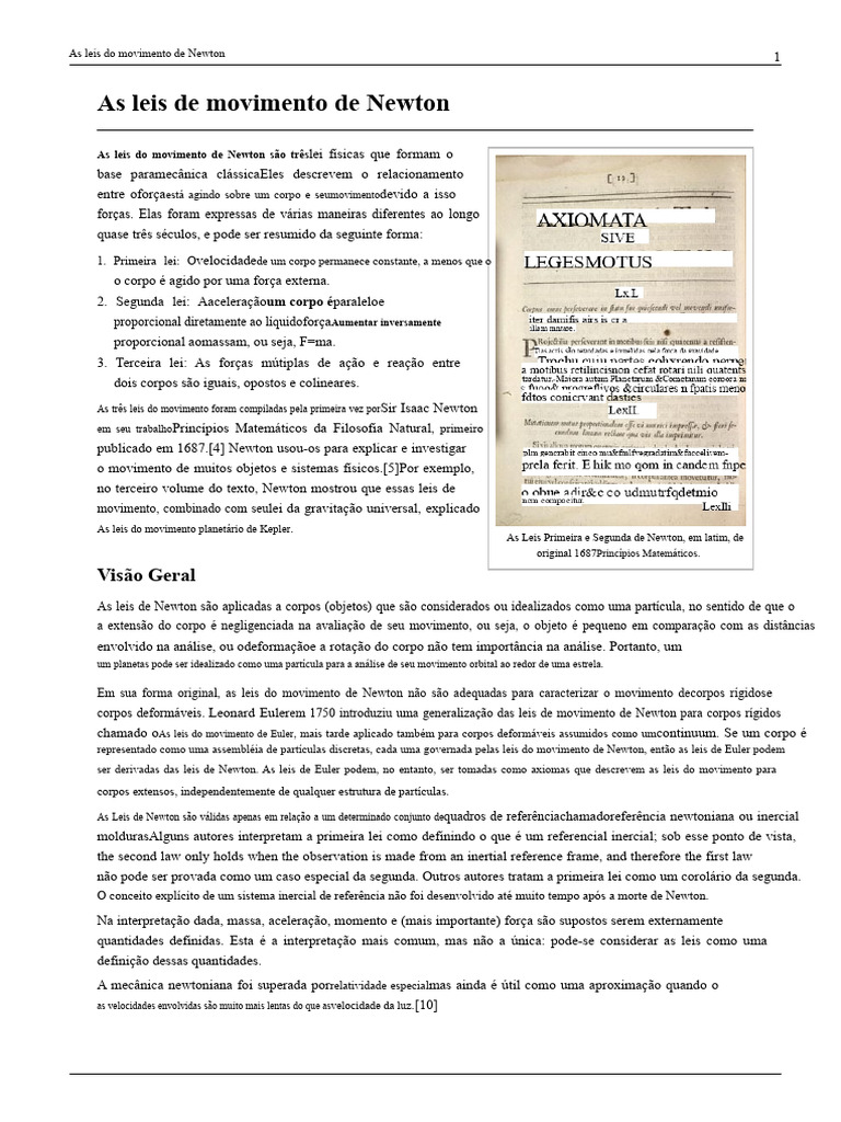 Leis do Movimento de Newton Explicadas | PDF | Força | Leis do ...