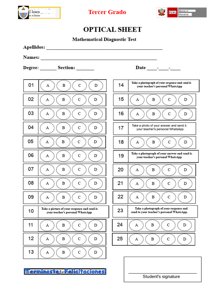 Tercer Grado Mathematical Test Sheet | PDF