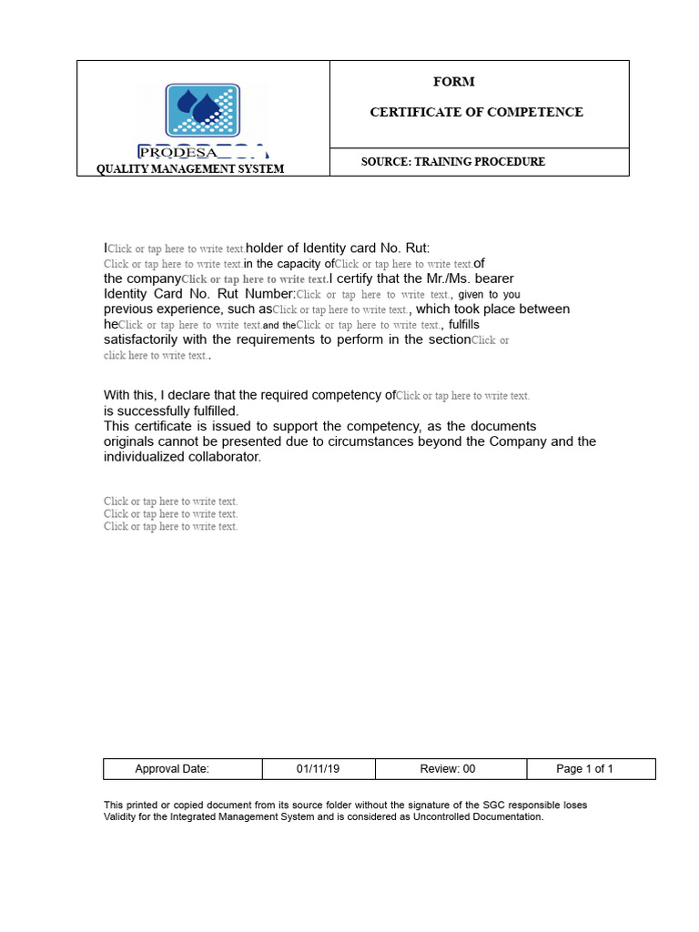 Competency Certificate Form | PDF