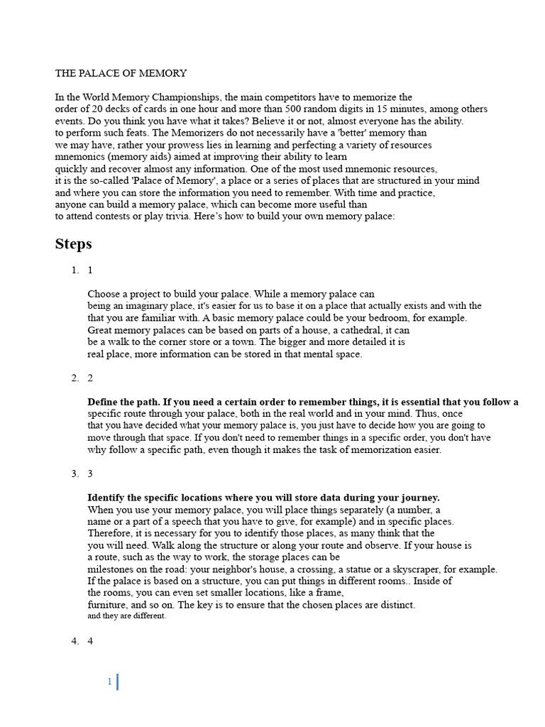 Build Your Memory Palace Guide | PDF | Memory | Mnemonic