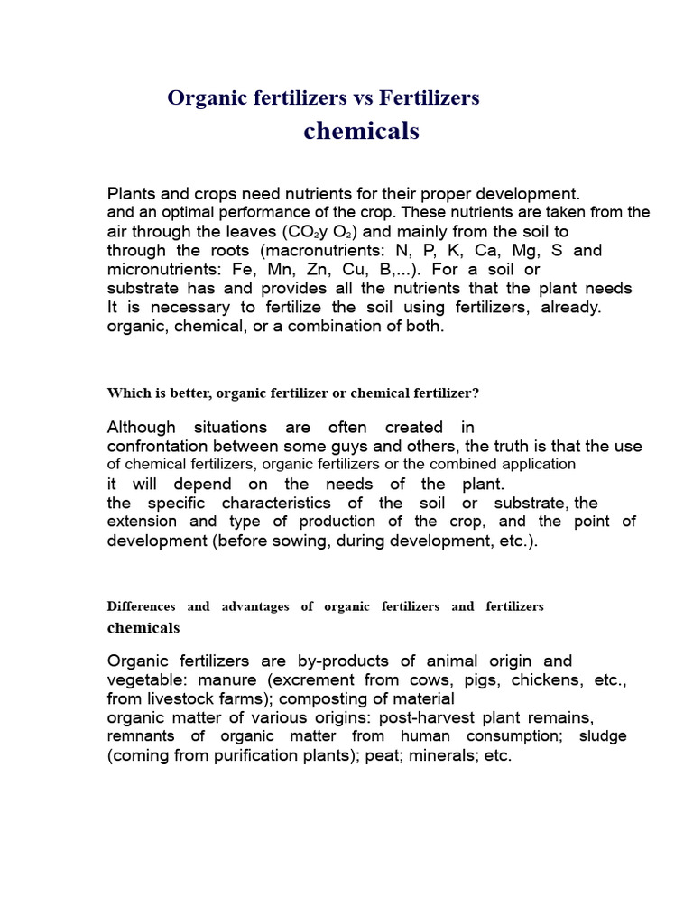 Organic vs Chemical Fertilizers Explained | PDF | Fertilizer | Soil