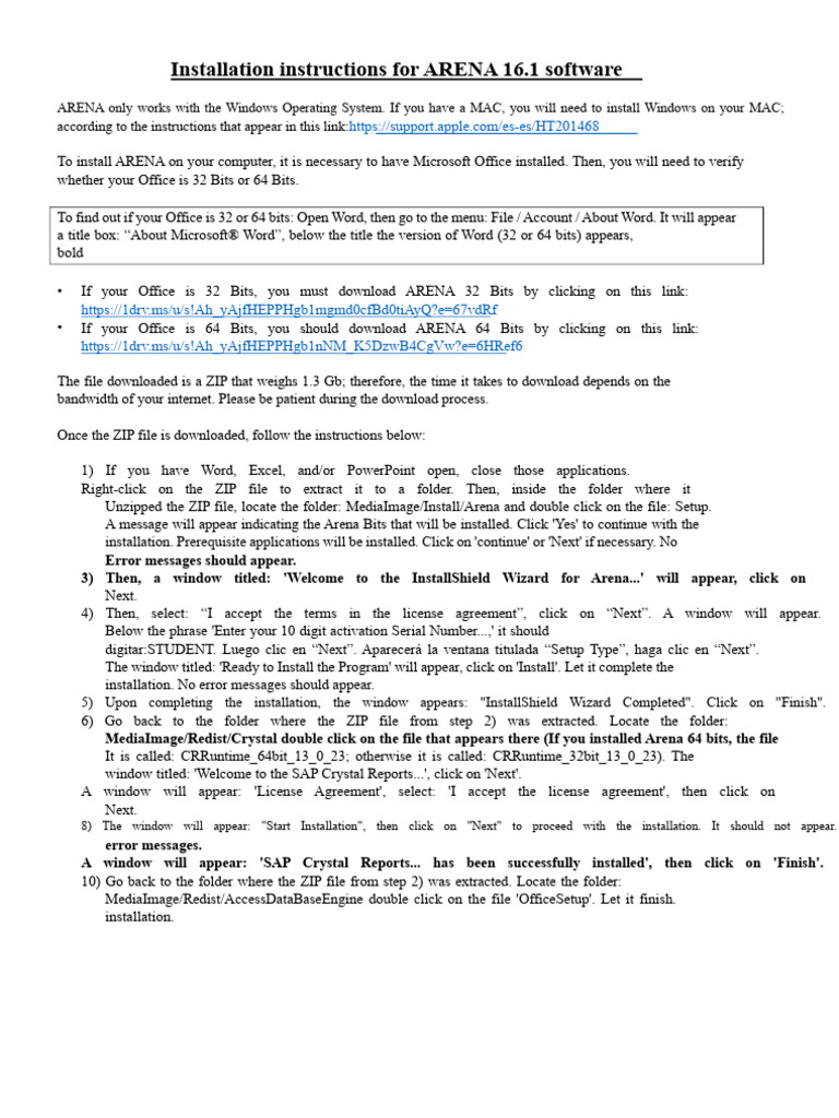 ARENA 16.1 Software Installation Guide | PDF | Microsoft Word ...