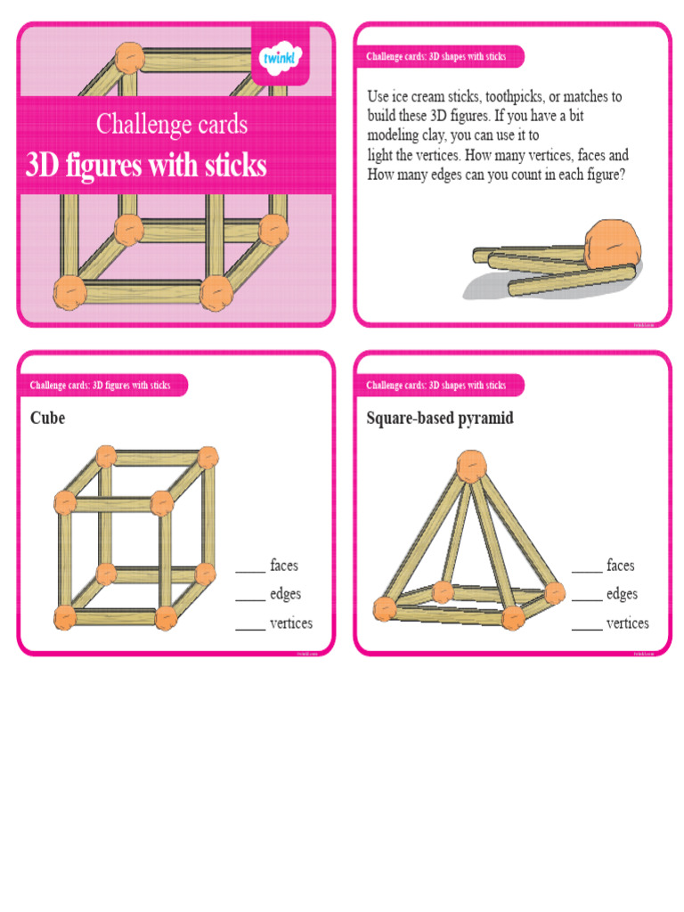 Challenge cards 3D shapes with sticks | PDF | Shape | Polytopes