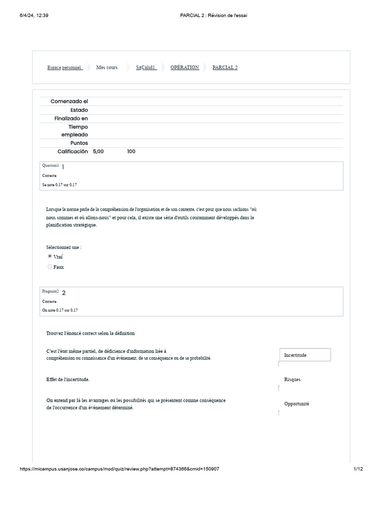 Révision de l'Essai Parcial 2 ISO 9001 | PDF | Management de la qualité ...