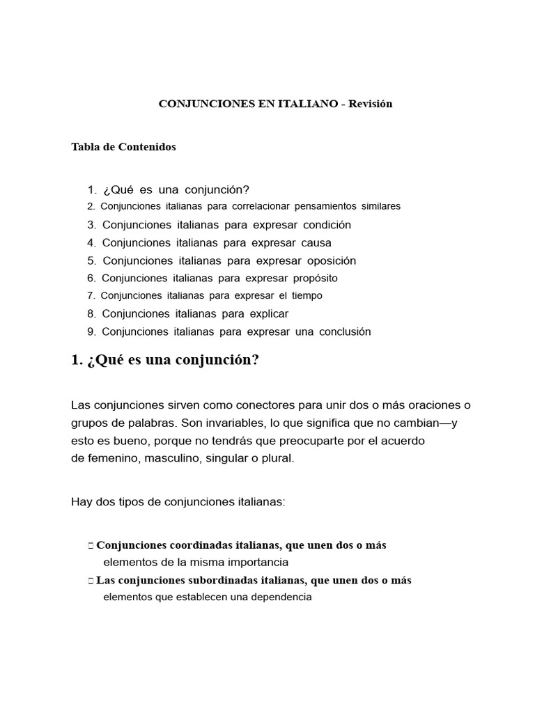 CONJUNCIONES EN ITALIANO - Revisión | PDF | Oración (Lingüística ...