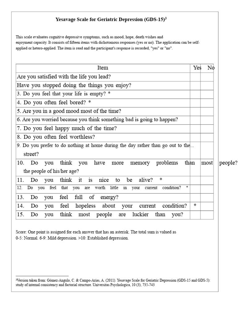 Geriatric Depression Scale (GDS-15) Overview | PDF | Major Depressive ...