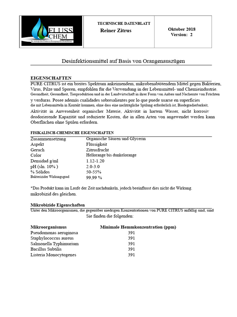 TECHNISCHE DATENBLATT PURECITRUS v2 FLOWCHEM | PDF