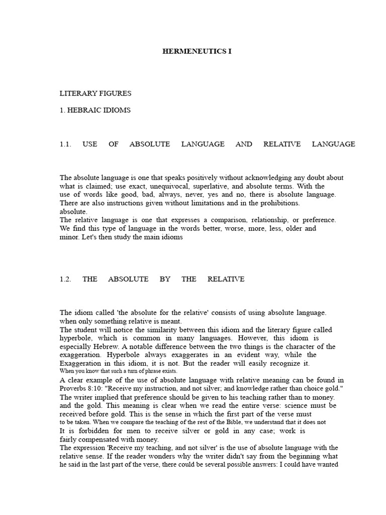 Hebraic Idioms in Absolute Language | PDF | Jesus | Parables Of Jesus