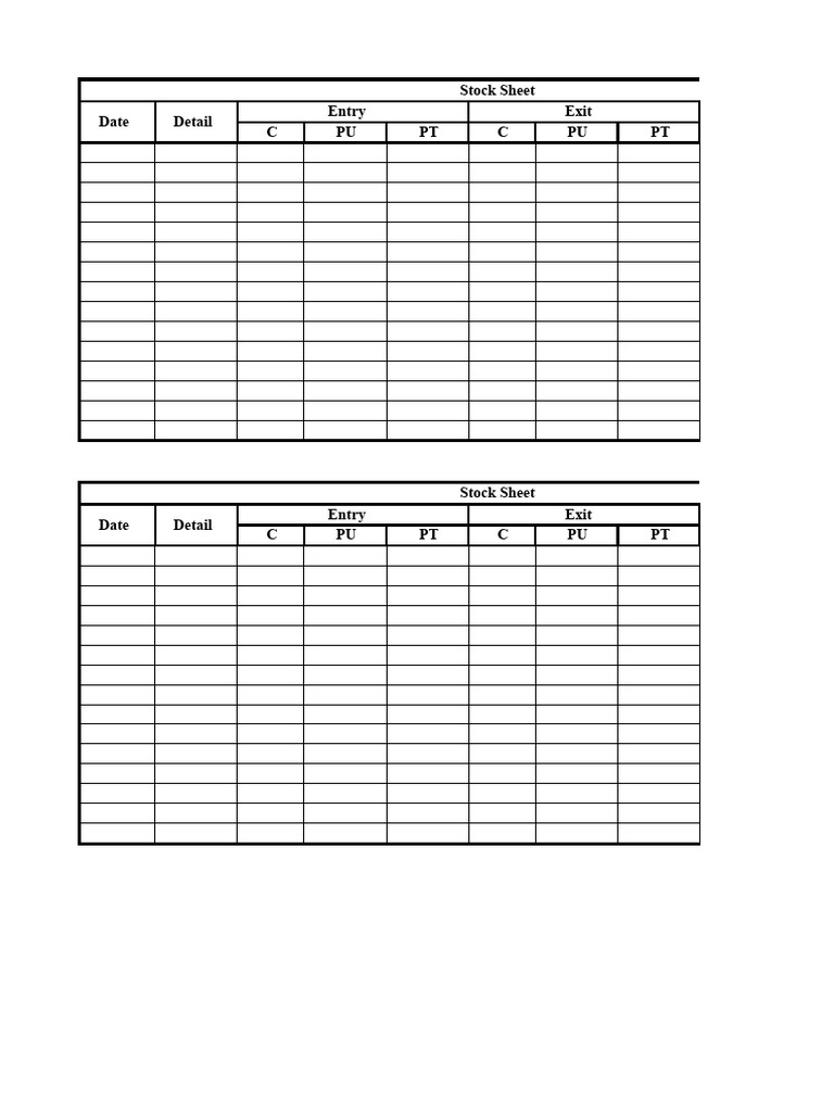Stock Entry and Exit Tracking Sheet | PDF
