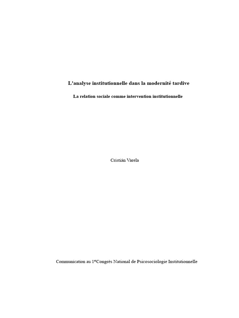 Analyse institutionnelle et modernité tardive | PDF | Modernité | Ermite