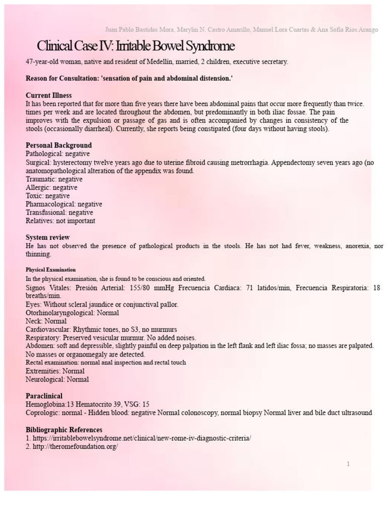 Clinical Case: Irritable Bowel Syndrome | PDF | Irritable Bowel ...