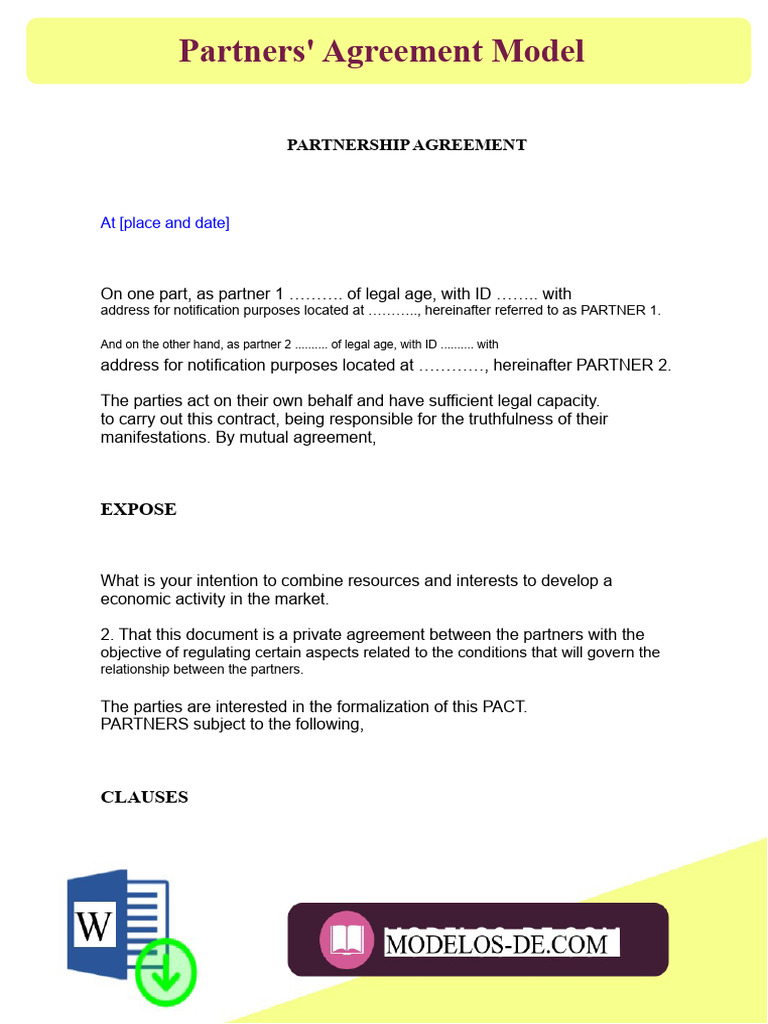 Partnership Agreement Template | PDF | Partnership | Common Law